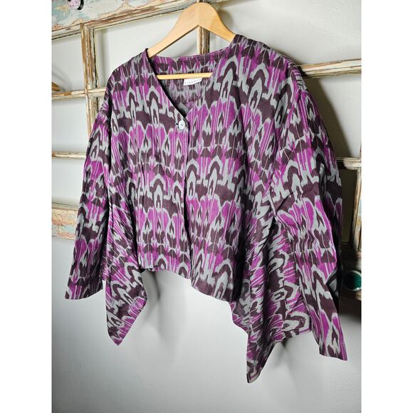 Bryn Walker Linen Ikat Print One Button Over shirt Ladies size Medium - Picture 10 of 10